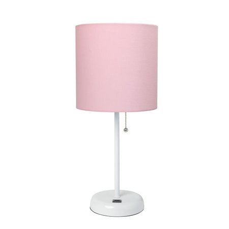 DIAMOND SPARKLE White Stick with USB Charging Port & Fabric Shade Table Lamp, Light Pink DI2519770